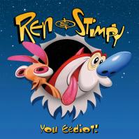 REN -amp; STIMPY  YOU EEDIOT! / CLEAR W/ RED, BLUE, WHITE, BONE -amp; PINK SPLATTER