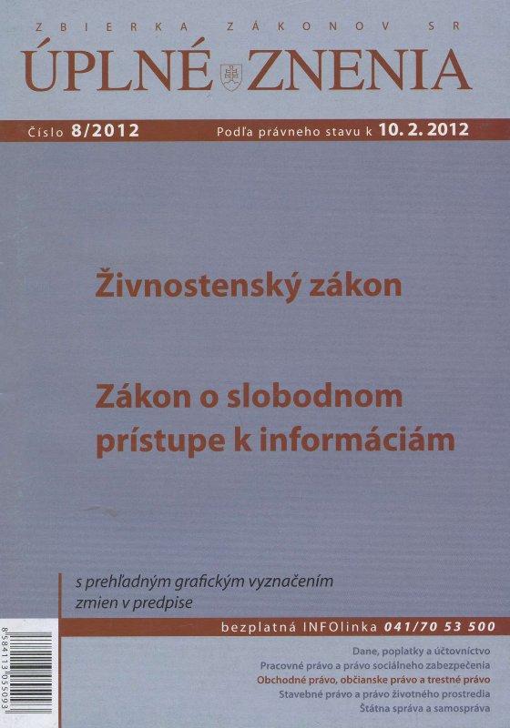 Kniha: UZZ 8/2012 Zákon o živnostenskom podnikaníautor neuvedený