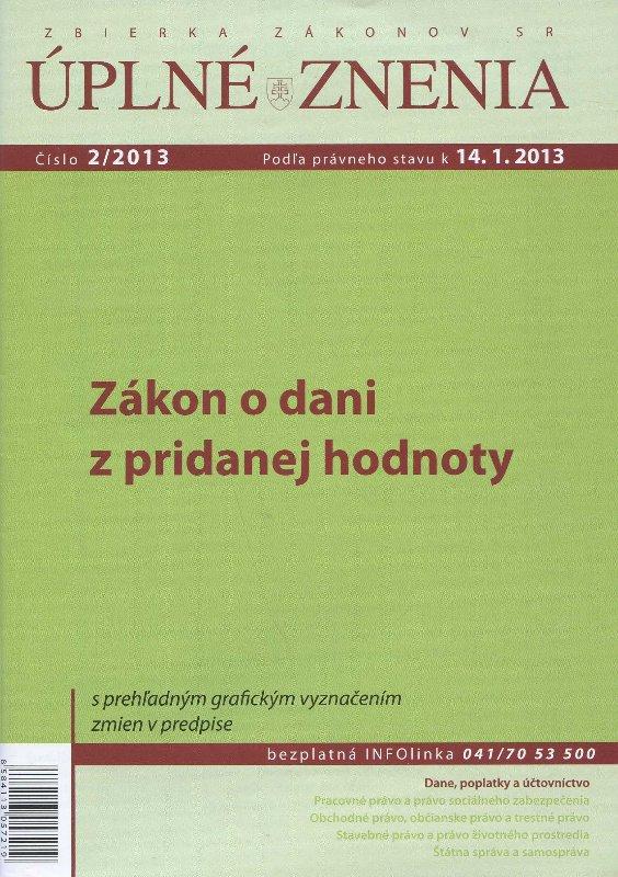 UZZ 2/2013 Zákon o dani z pridanej hodnoty