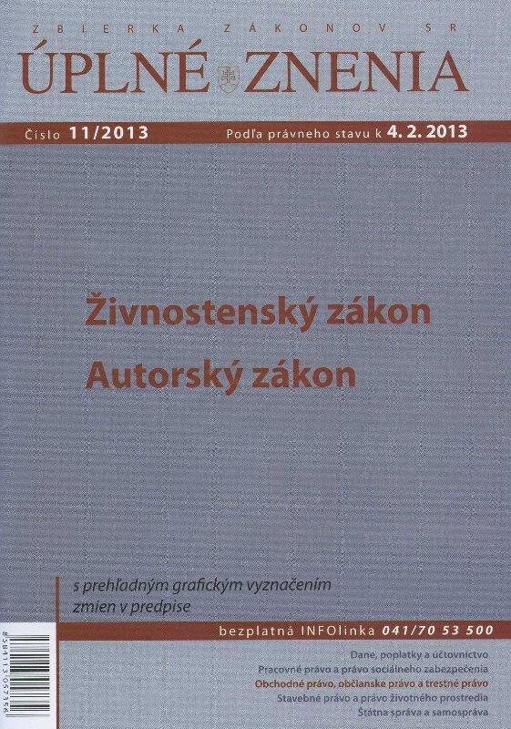 Kniha: UZZ 11/2013 Živnostenský zákon, Autorský zákonautor neuvedený