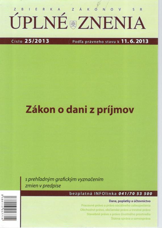 Kniha: UZZ 25/2013 Zákon o dani z príjmovautor neuvedený