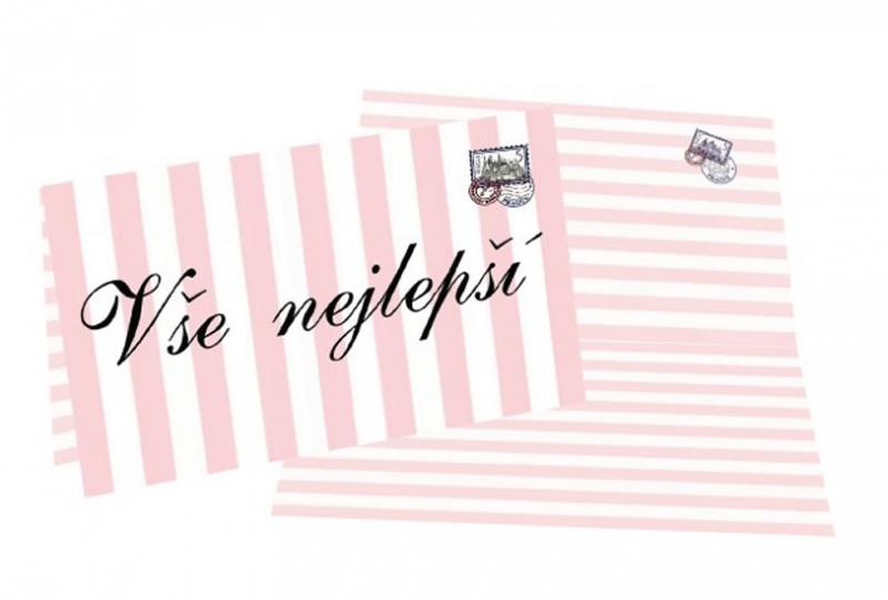Kniha: Přání -A- - Vše nejlepší růžové proužky s detailem české známky /8,5x15cmautor neuvedený