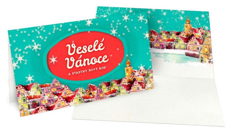 Kniha: Přání -A- - Vánoční zelené s motivem ilustrované vesničky /8,5x15cmautor neuvedený