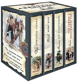 Die großen Klassiker der Abenteuerliteratur (im Schuber) - Robinson Crusoe - Moby Dick - Die Schatzinsel - Tom Sawyer - Huckleberry Finn